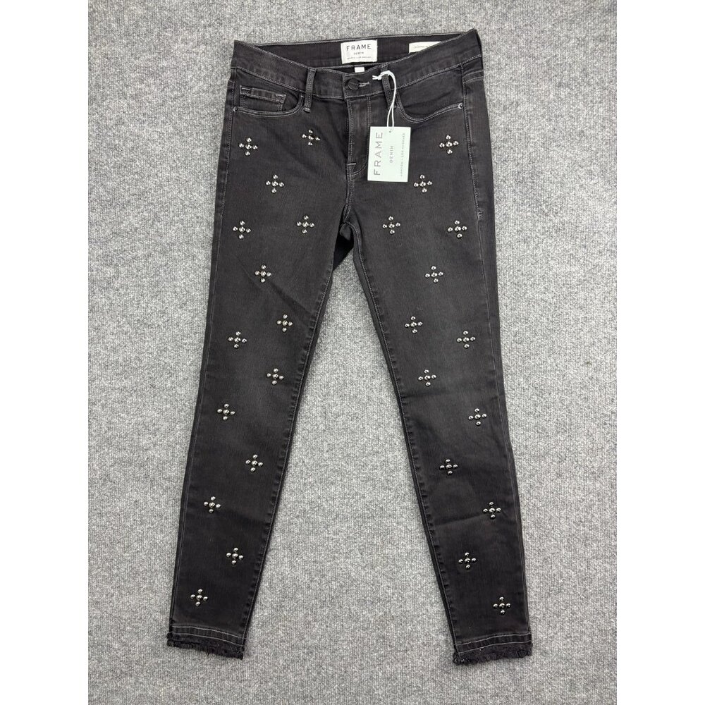 Frame Le Skinny De Jeanne Jeans Womens 28‎ Black Carlton Studs Skinny Stretch